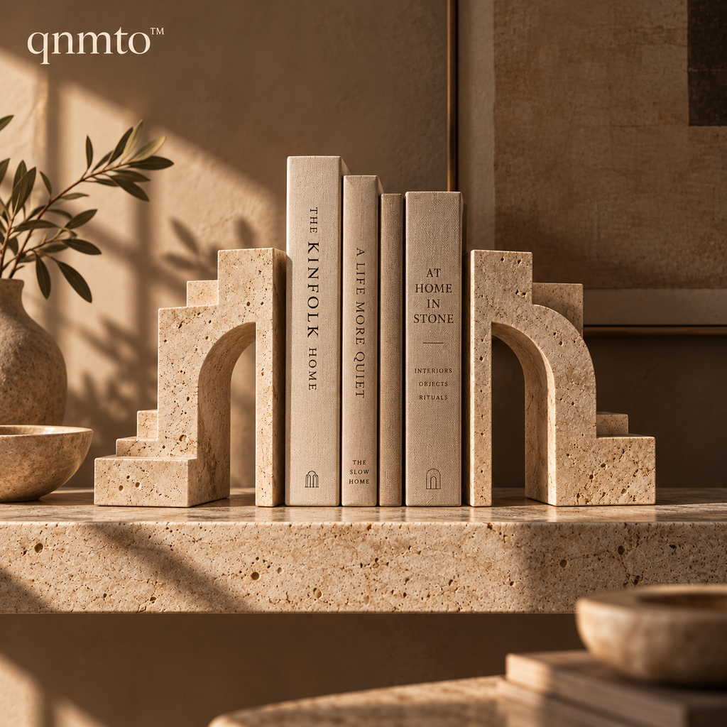 qnmto™ Monument Arch Sculptural Bookends styled with books