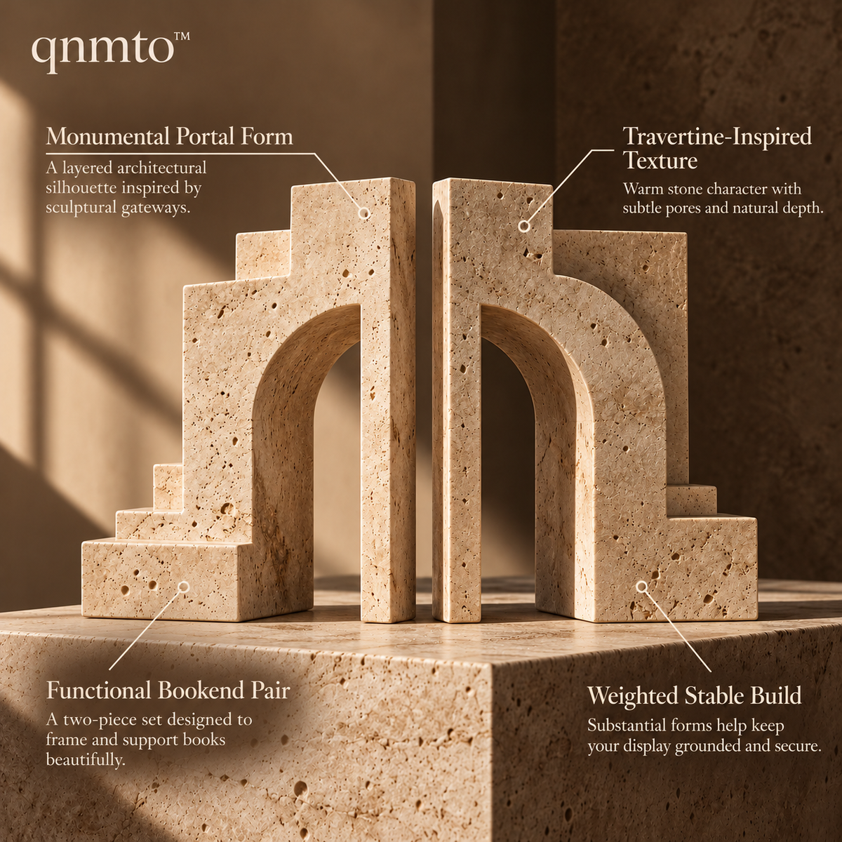qnmto™ Monument Arch Sculptural Bookends - product features