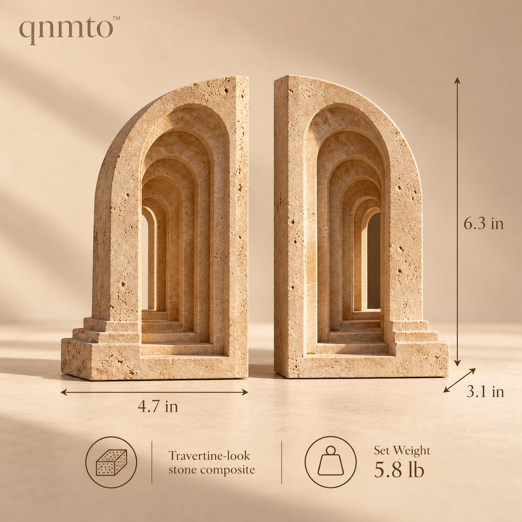 qnmto™ Vaulted Corridor Sculptural Bookends - dimensions and weight