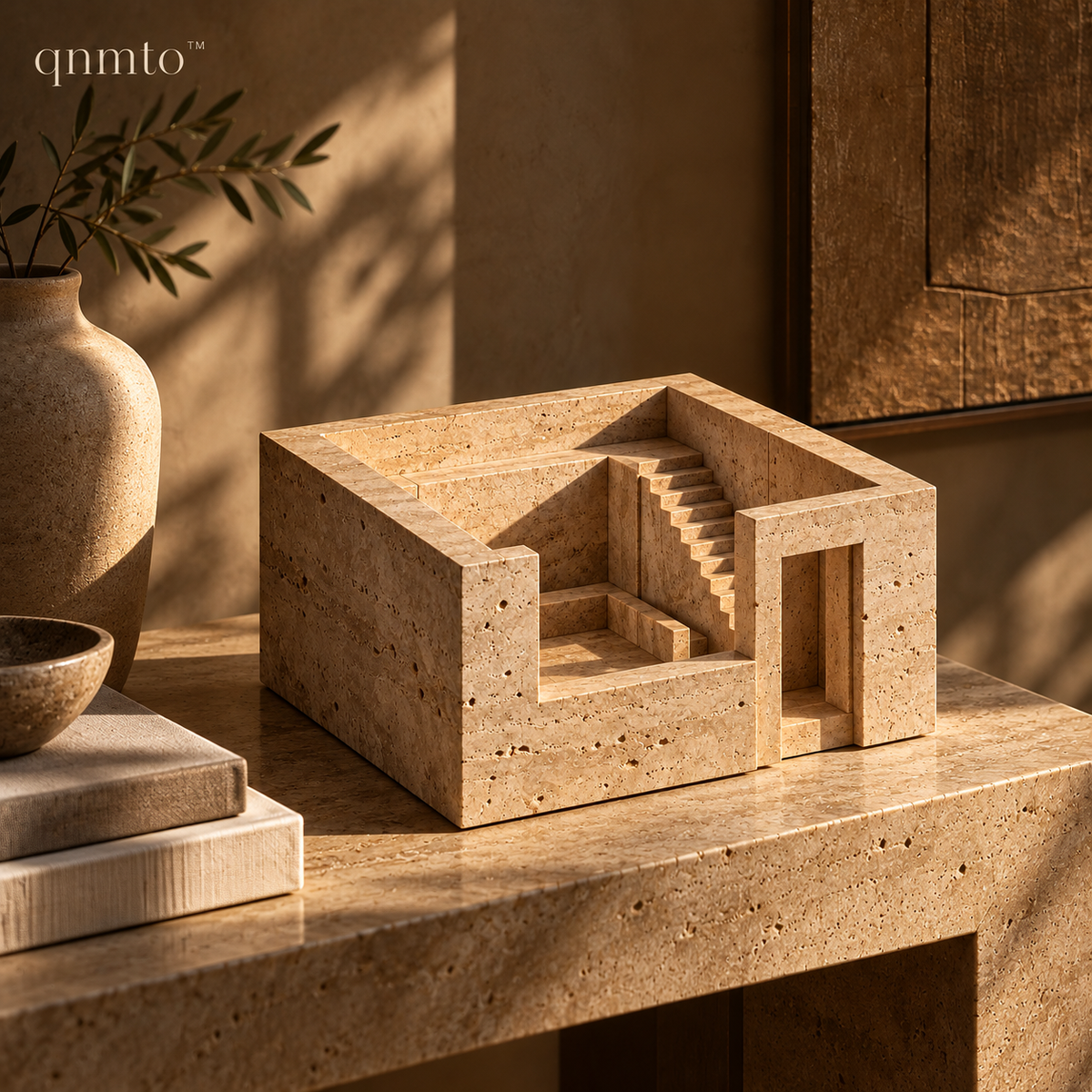 qnmto™ Silent Courtyard Architectural Sculpture - styled interior scene