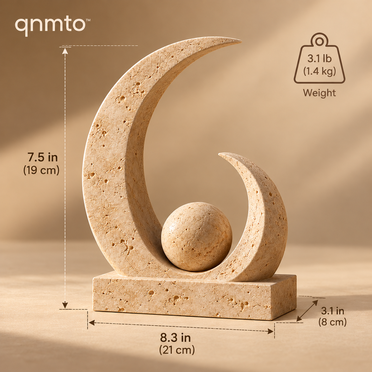 qnmto™ Crescent Portal Sculptural Object - dimensions and weight