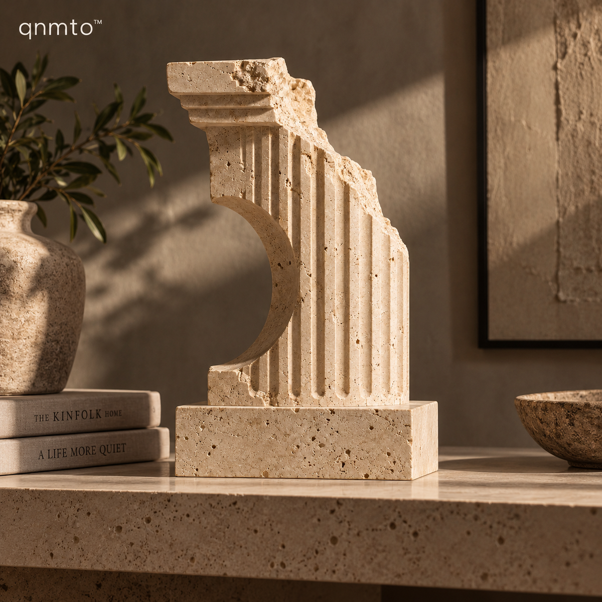 qnmto™ Ruined Column Architectural Sculpture - styled interior scene