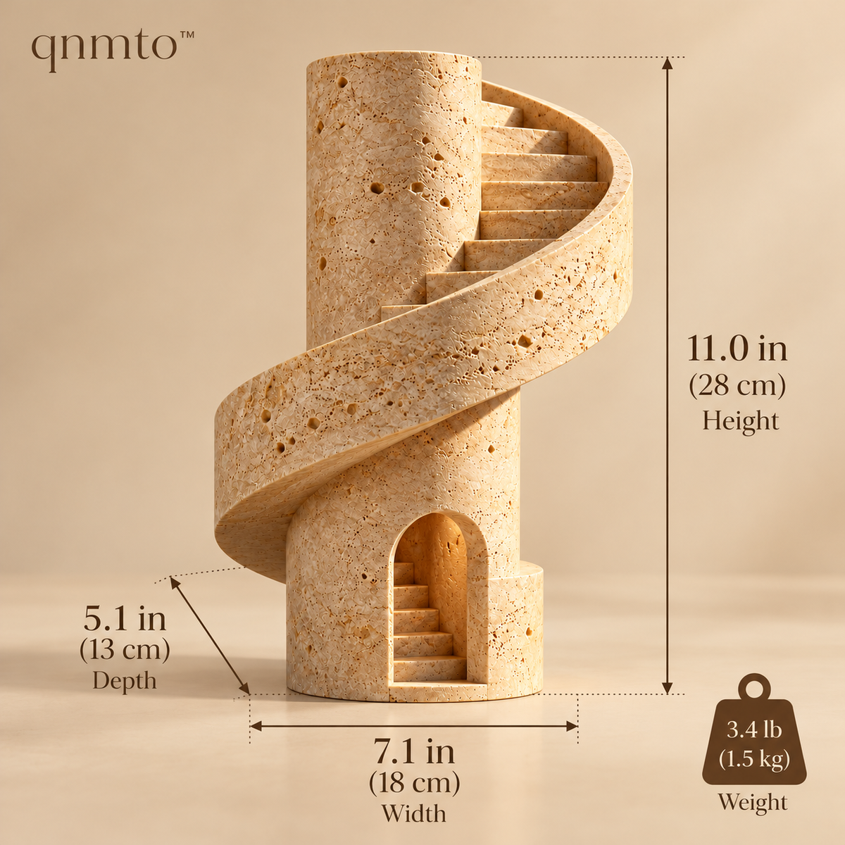 qnmto™ Spiral Stair Architectural Sculpture - dimensions and weight