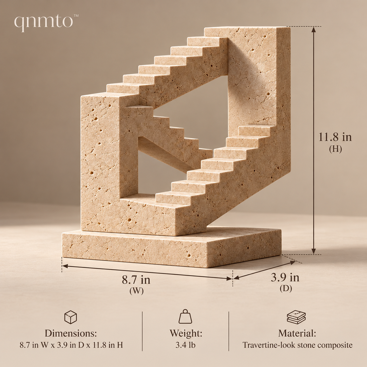 qnmto™ Endless Stair Architectural Sculpture - dimensions and weight