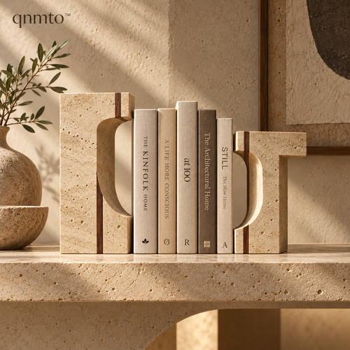qnmto™ Twin Portal Architectural Bookends - styled with books