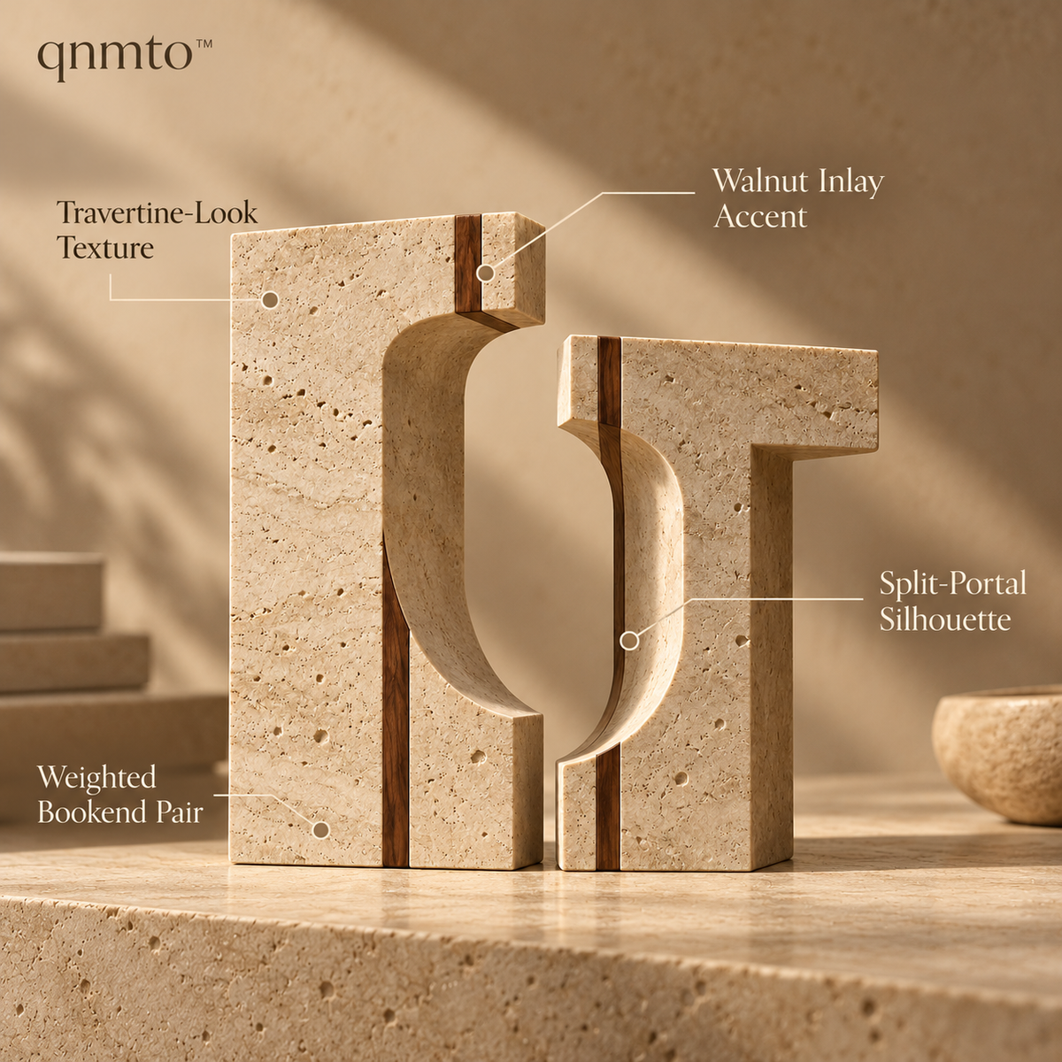 qnmto™ Twin Portal Architectural Bookends - product features