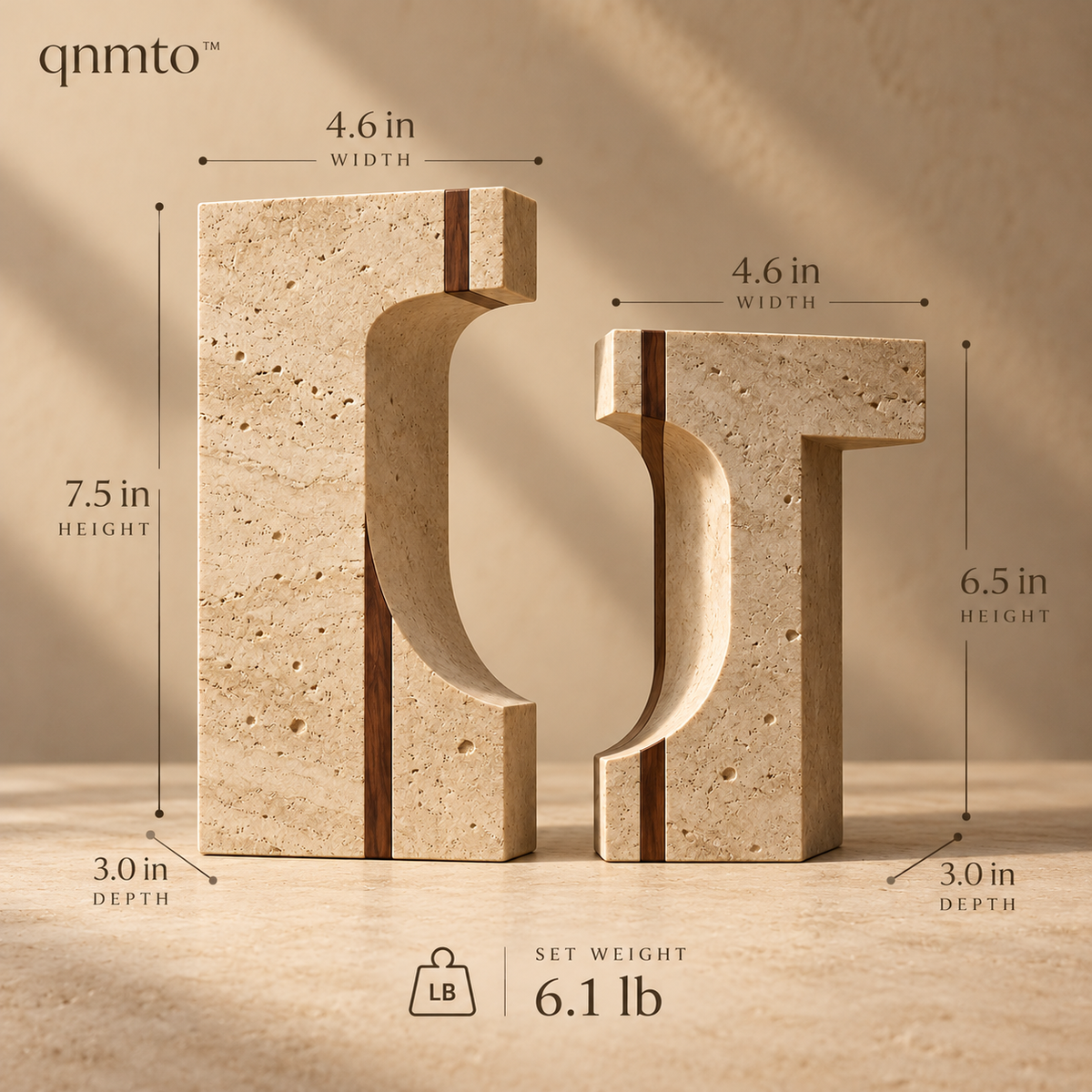 qnmto™ Twin Portal Architectural Bookends - dimensions and weight